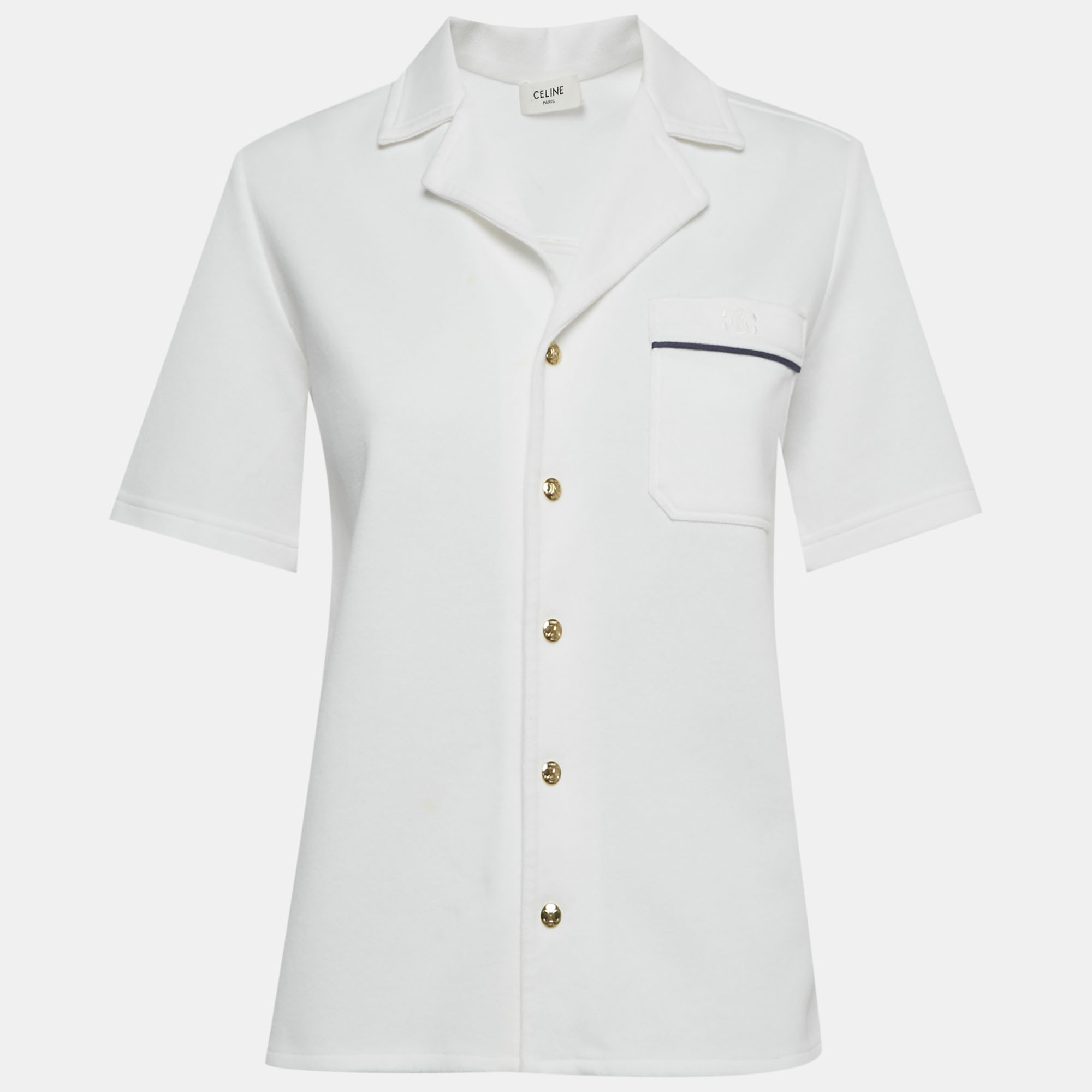Pre-owned Celine White Cotton Button Front Short Sleeve Shirt S