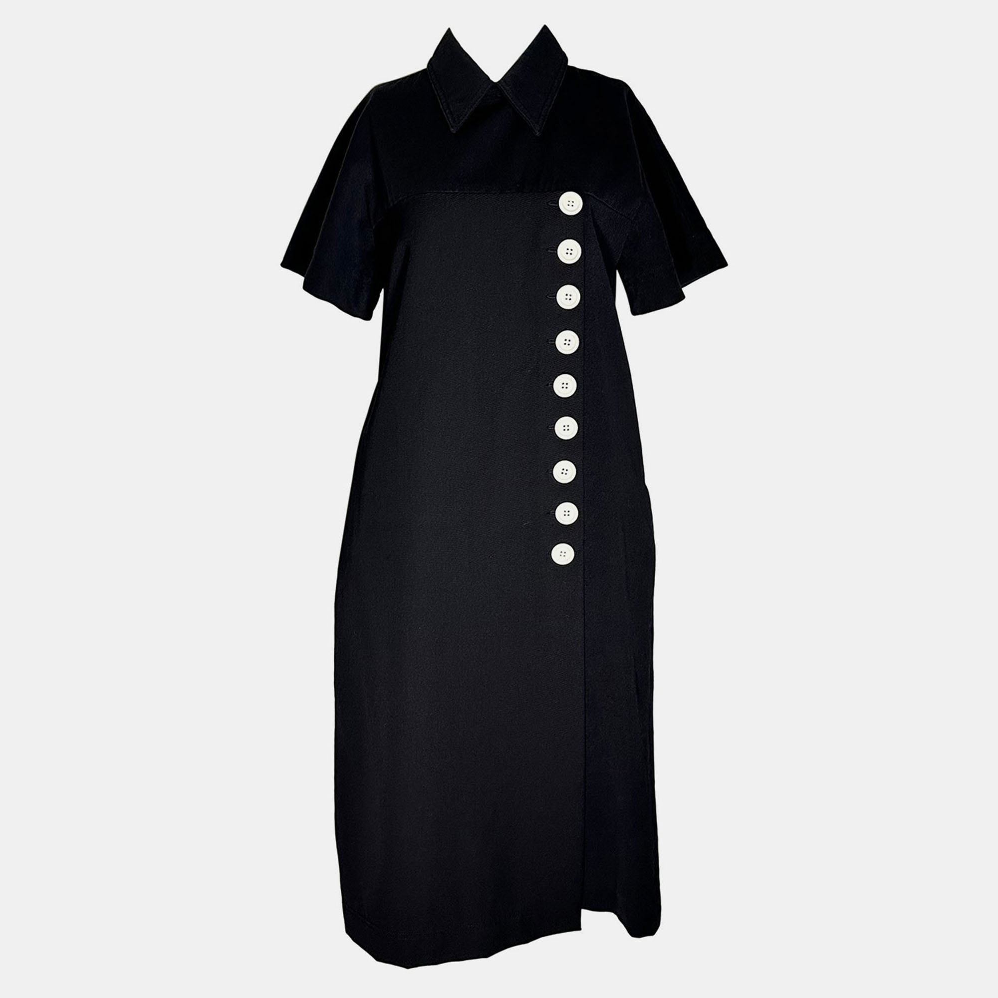 

Celine Black Denim White Button Dress