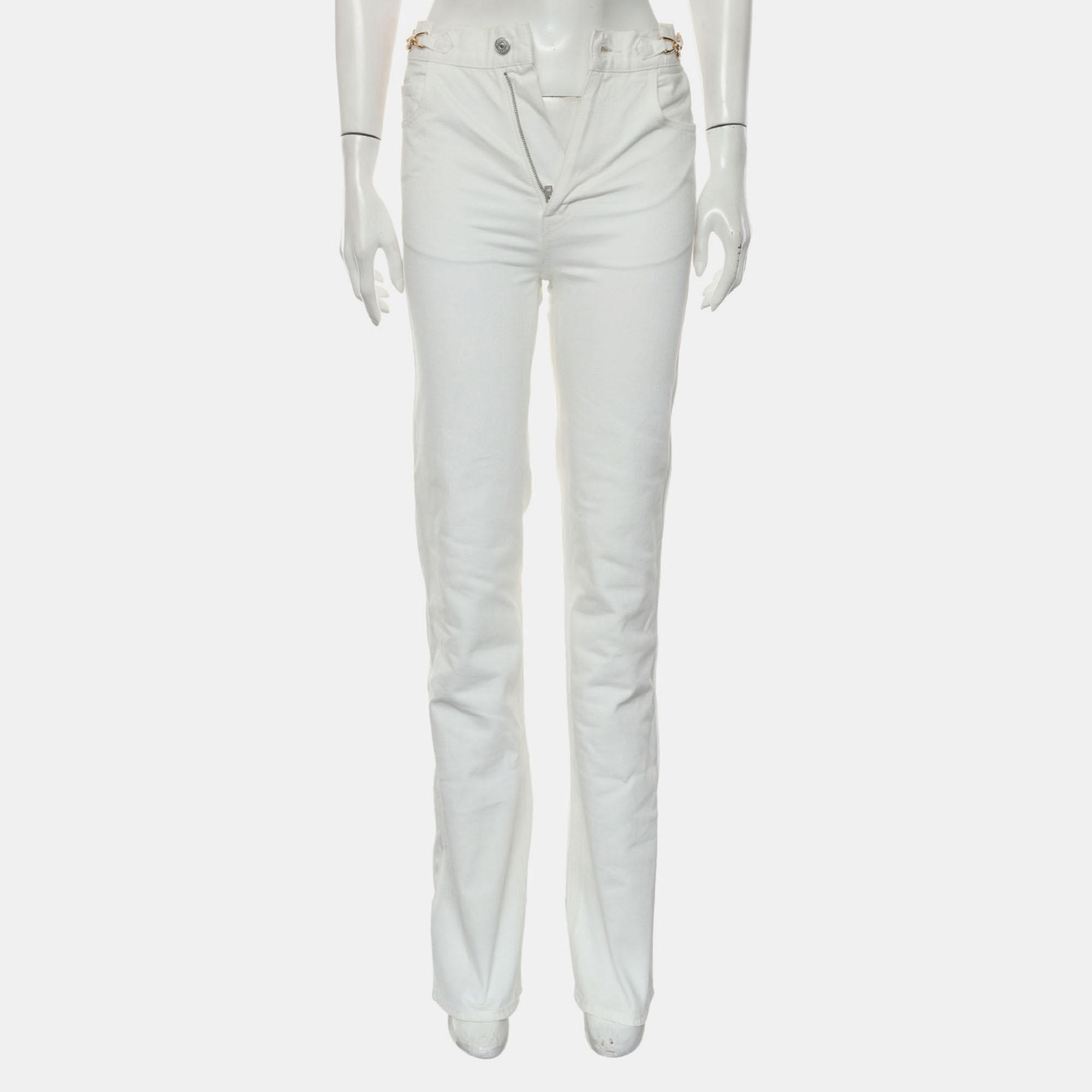 Pre-owned Celine White Cotton Triomphe Straight Jeans
