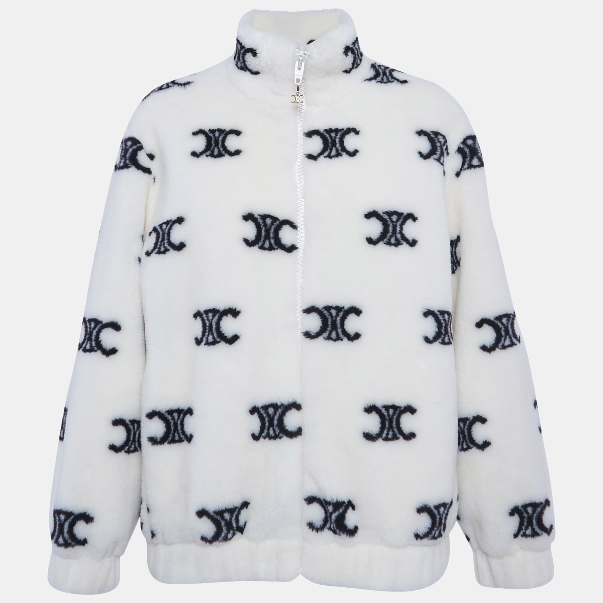 

Celine White Triomphe Monogram Fleece Jacket XS