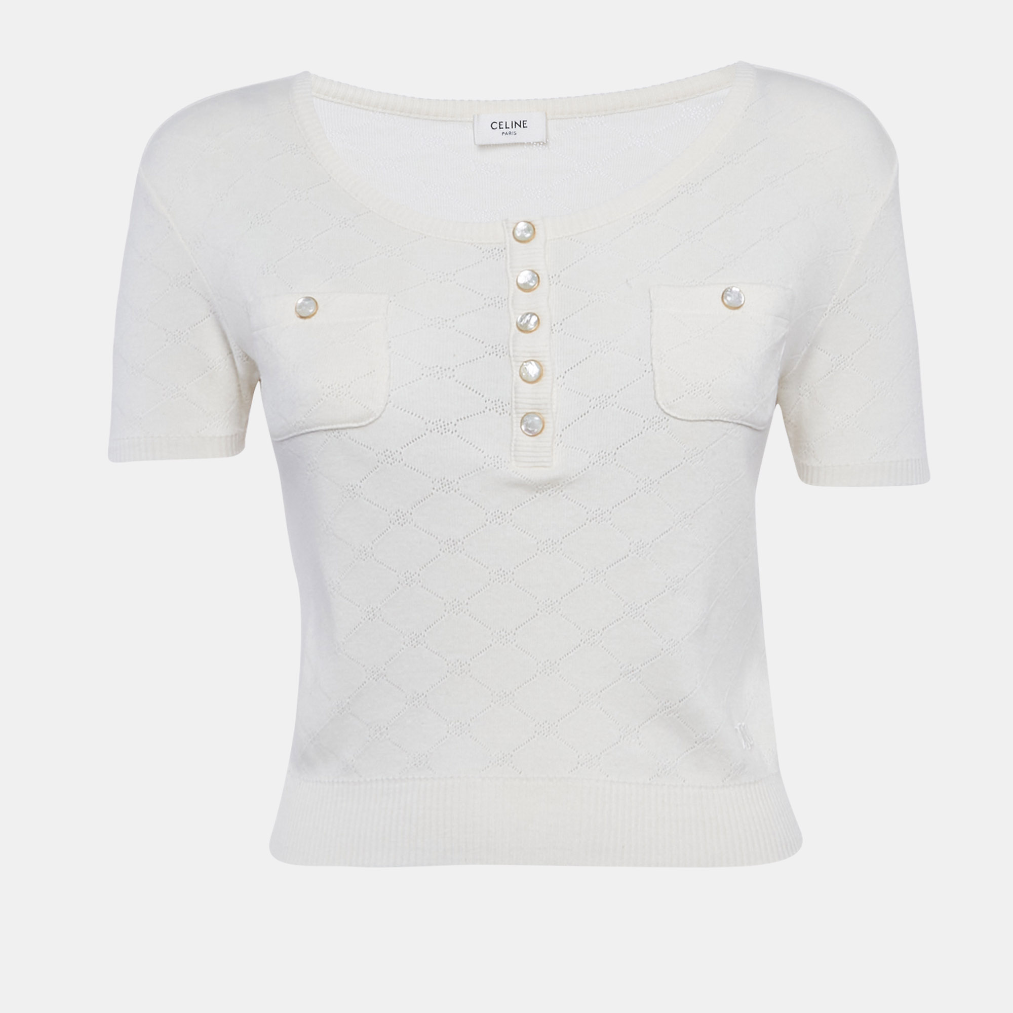 

Celine Cream Perforated Knit Top S