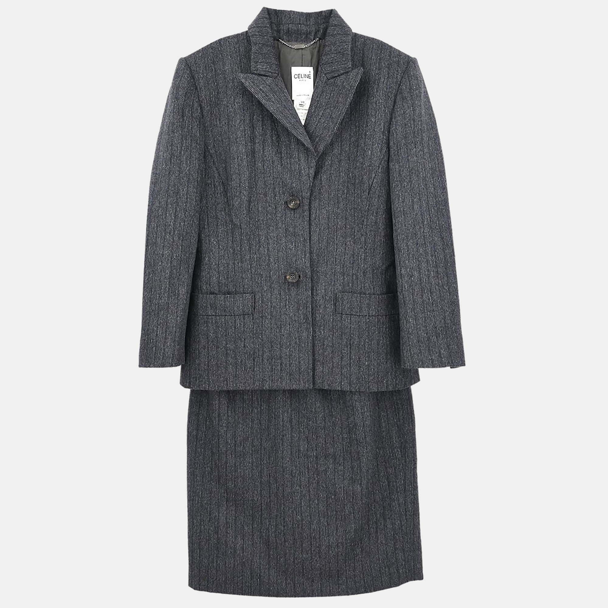 

Celine Setup Suit Jacket Skirt Gray 35319/567/Tanin Jc #38, Grey