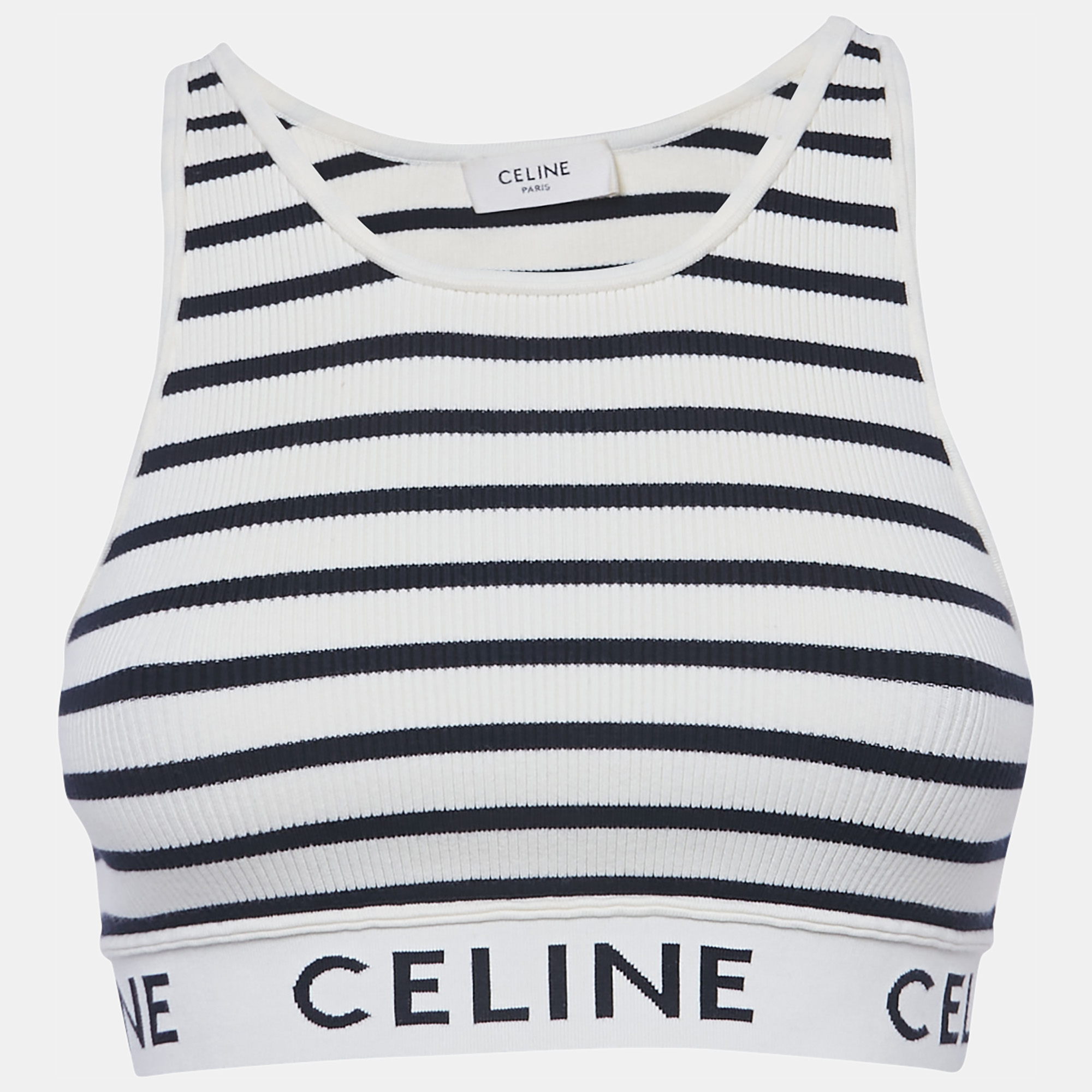 

Celine White Striped Rib Knit Crop Tank Top S