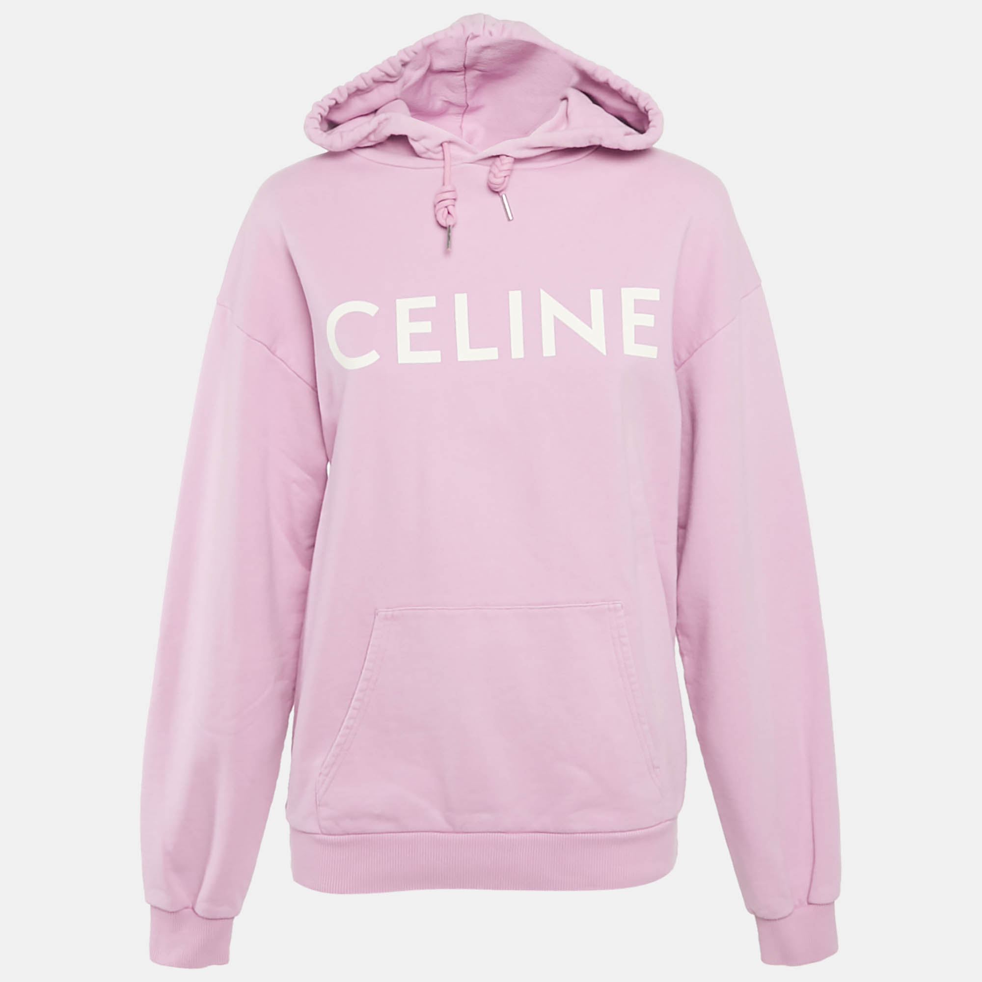 

Celine Pink Logo Print Cotton Hoodie S