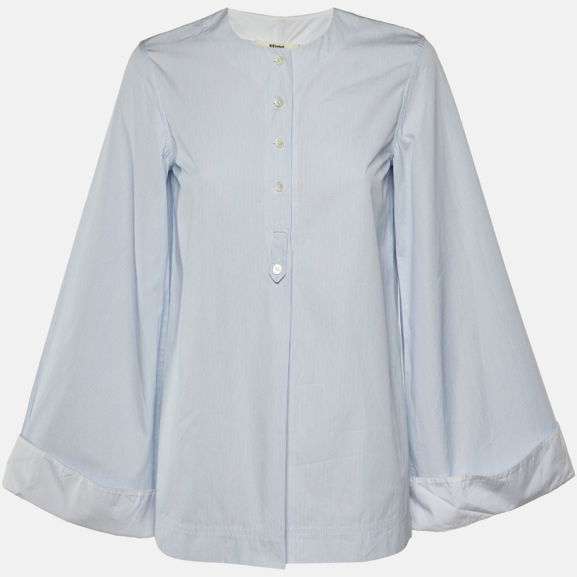 

Celine Blue Striped Cotton Half Placket Blouse M