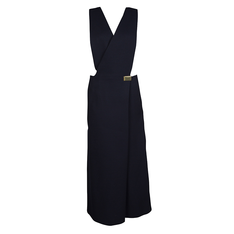 Celine Navy Blue Wool Blend Wrap Front Jumpsuit S