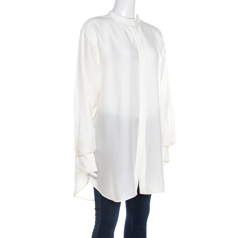 

Celine White Silk Button Front Loose Fit Shirt