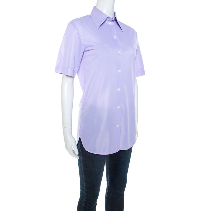 

Celine Lavender Knit Button Front Short Sleeve Shirt, Purple