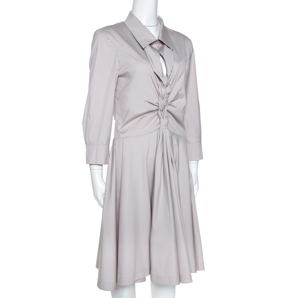 

Celine Pale Grey Stretch Cotton Braided Front Detail Midi Dress
