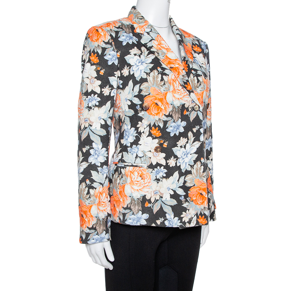 

Celine Multicolor Floral Print Cotton Canvas Fitted Blazer