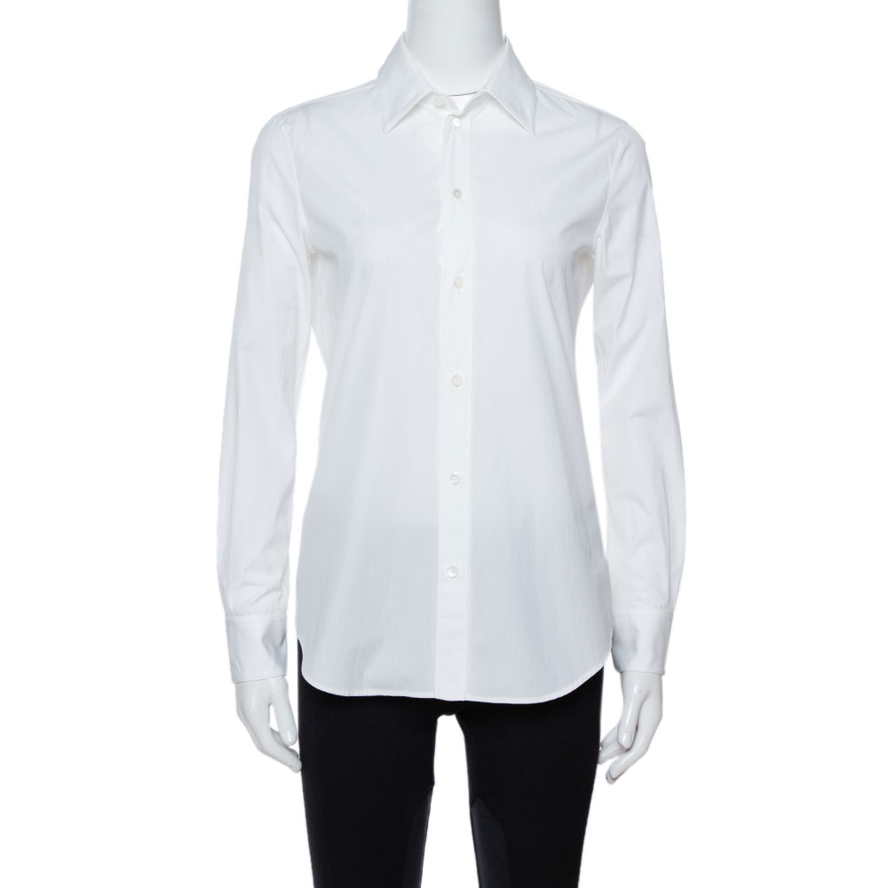 Celine White Cotton Poplin Long Sleeve Shirt S Celine | TLC