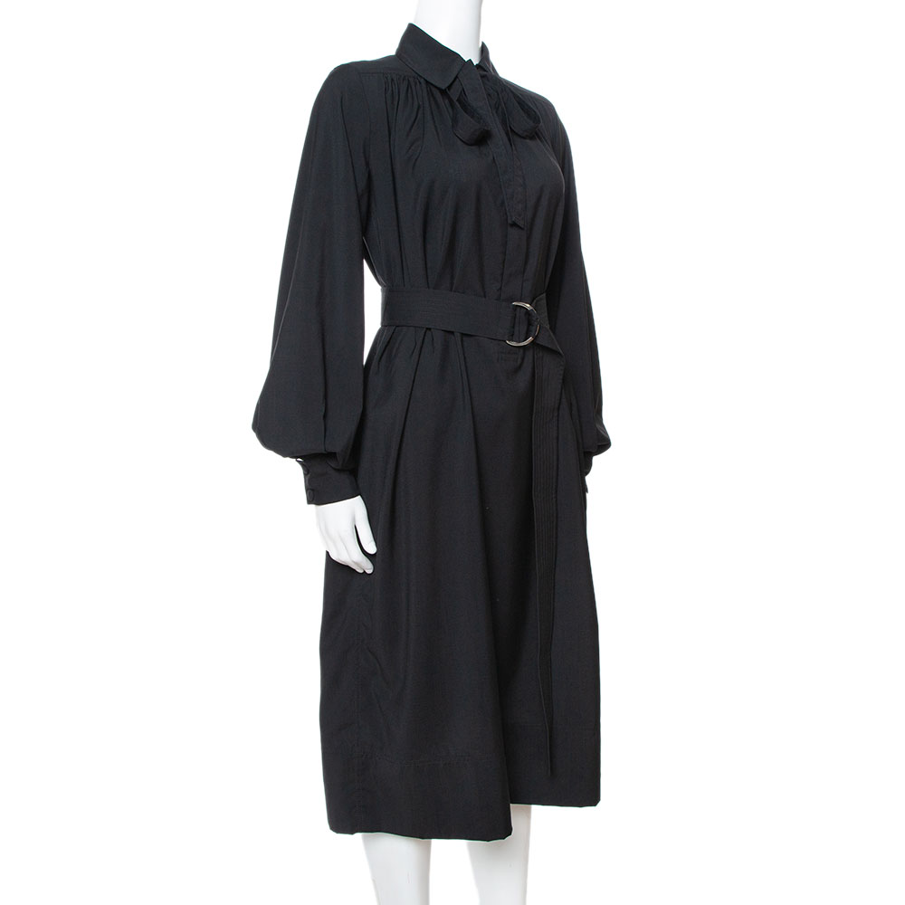 

Celine Black Wool Belted Shirt Dress