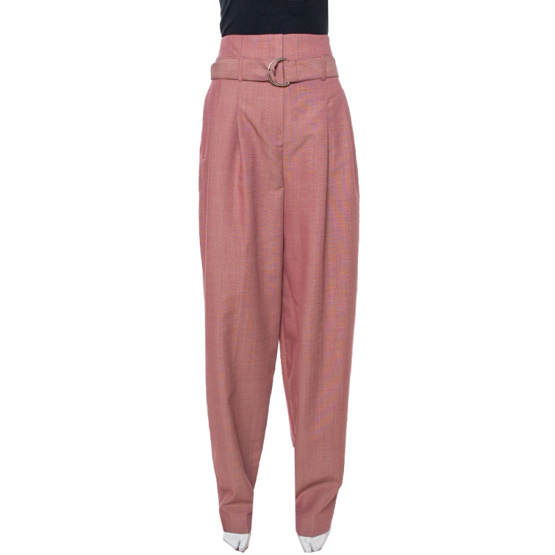 Pre Owned Celine Red Micro Check Pattern Wool Tapered Trousers S