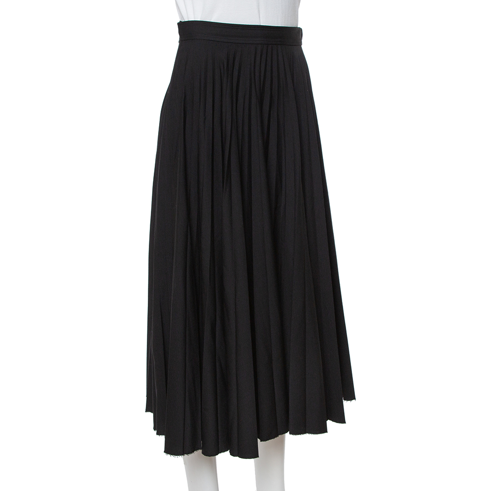 

Celine Black Wool Pleated Midi Skirt