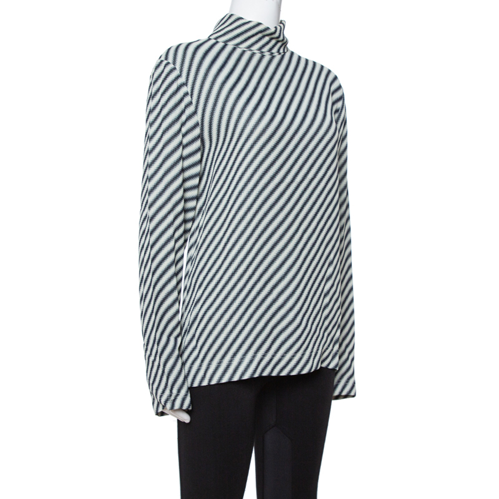 

Celine Black Diagonal Stripe Textured Turtle Neck Top