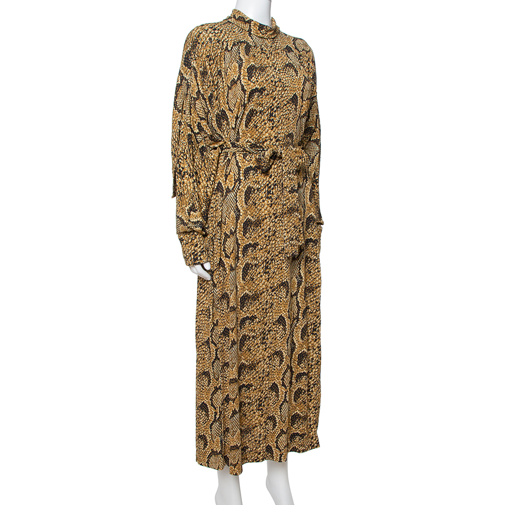 

Celine Mustard Snake Print Jersey Belted Maxi Dress, Beige