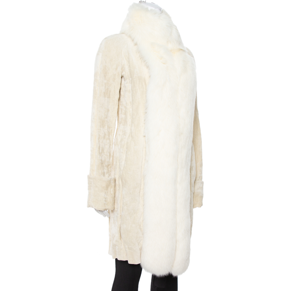 

Celine Cream Velvet Fox Fur Lined Coat