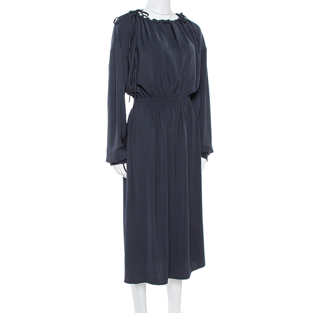 

Celine Navy Blue Scoop Neck Full Sleeve Midi Dress