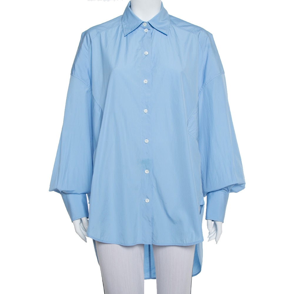 Pre-owned Celine Blue Cotton Paneled Oversized Shirt M