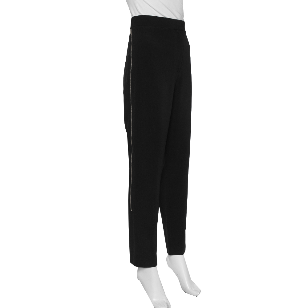 

Celine Black Crepe Zip Detail Tapered Leg Trousers