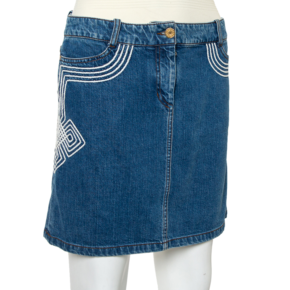 

Celine Blue Denim Embroidered Mini Skirt