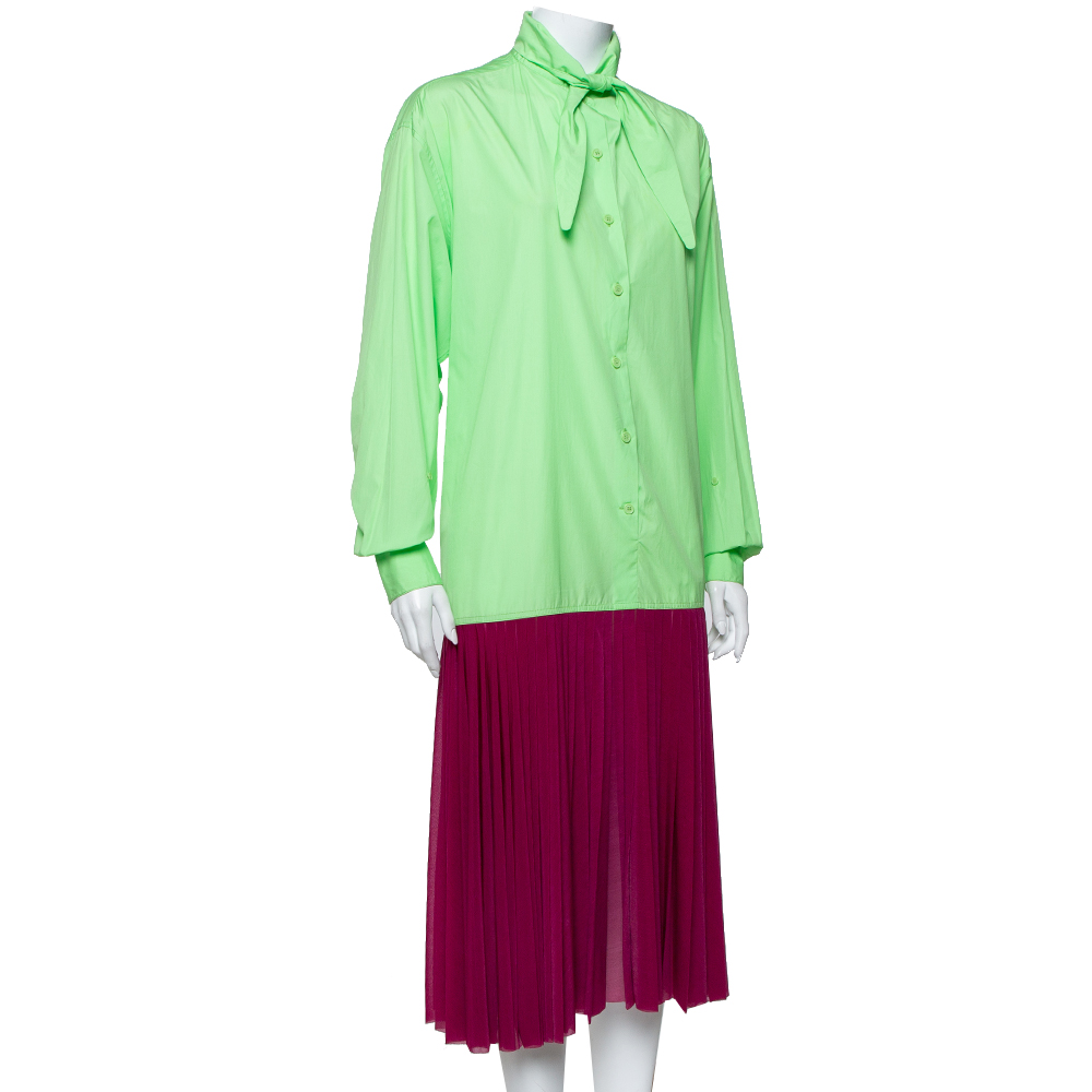 

Celine Neon Green & Purple Color Block Reverse Closure Detail Oversized Midi Dress