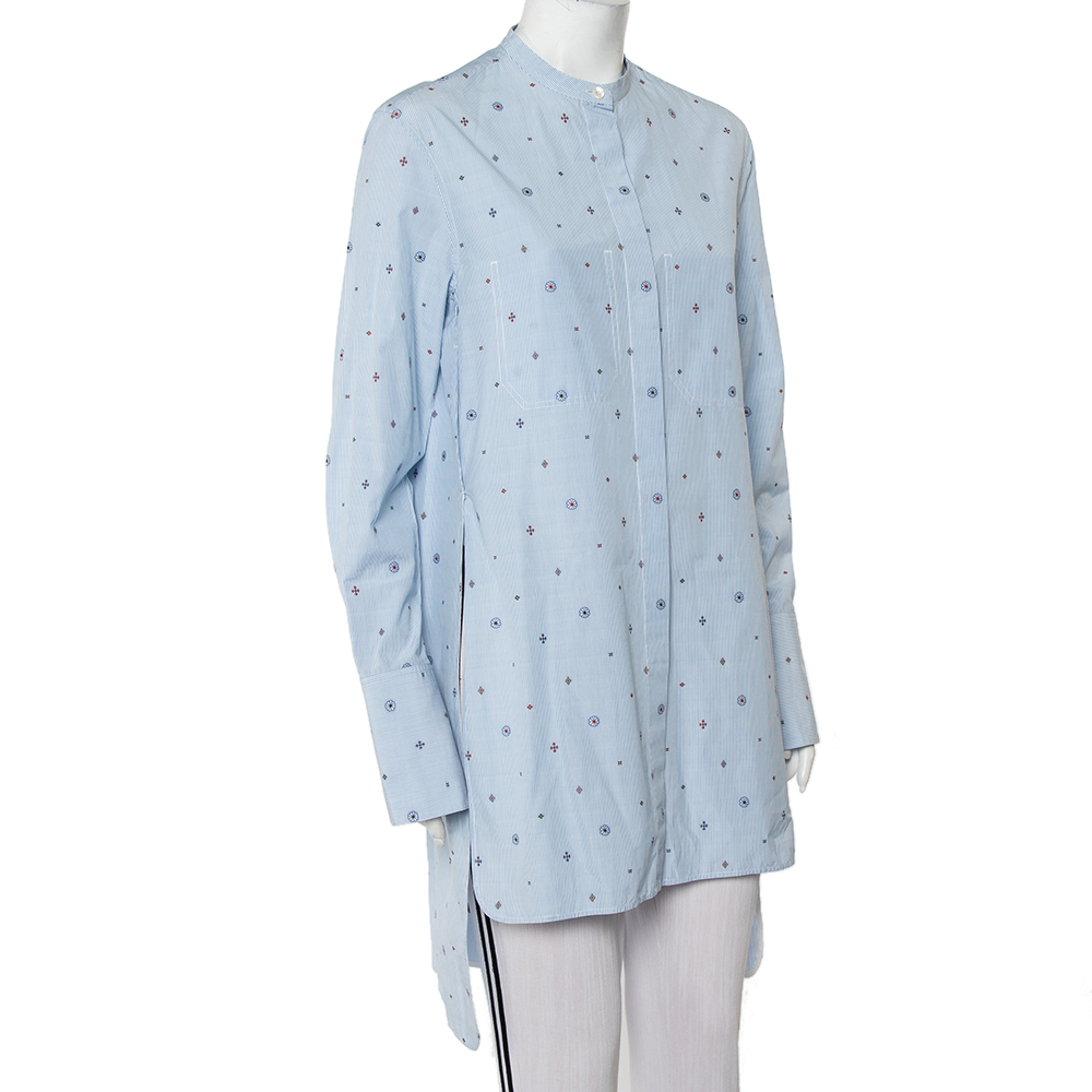

Celine Blue Striped Cotton Embroidered Asymmetric Hem Shirt Dress