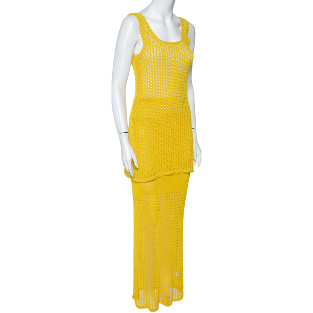 

Celine Vintage Yellow Open Knit Long Tank Top & Maxi Skirt