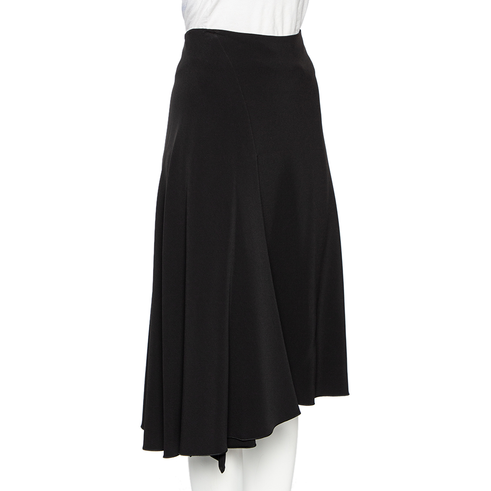 

Celine Black Crepe Pleated Detail Asymmetrical Hem Midi Skirt