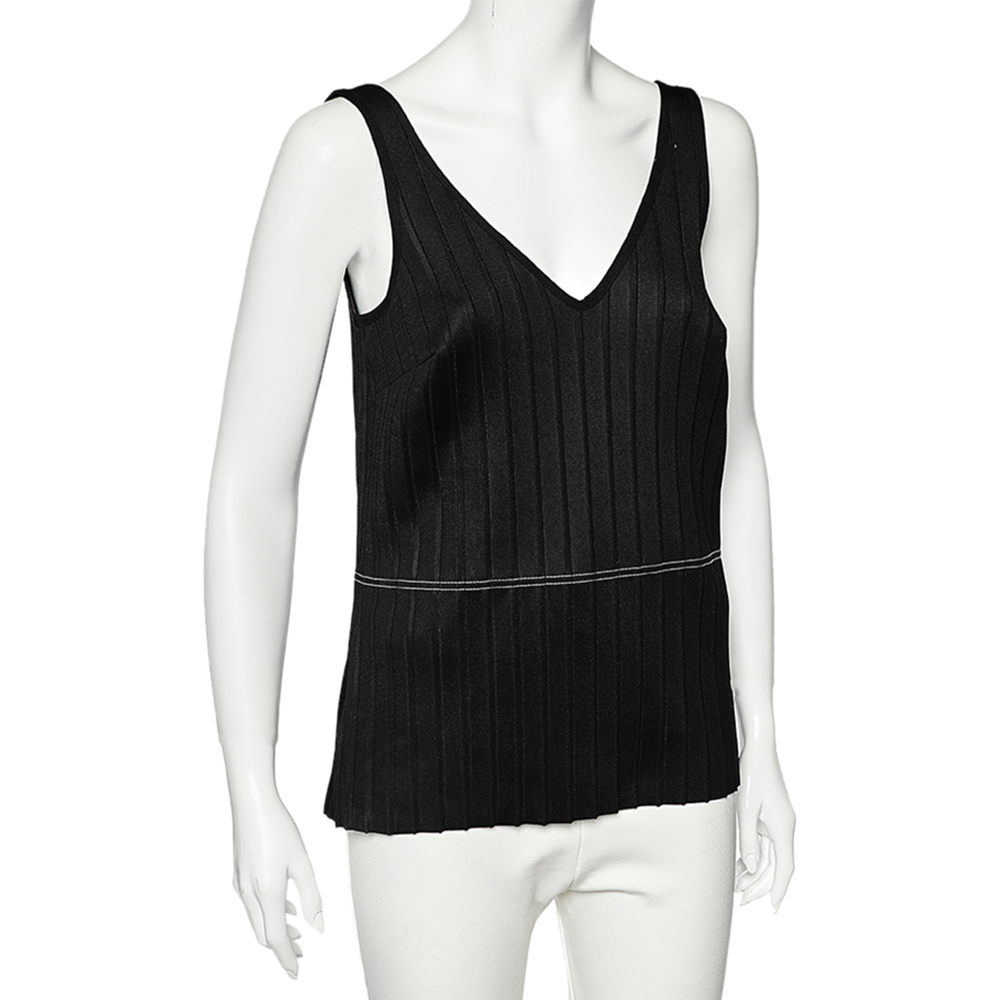 

Celine Black Knit Plunge Neck Tank Top