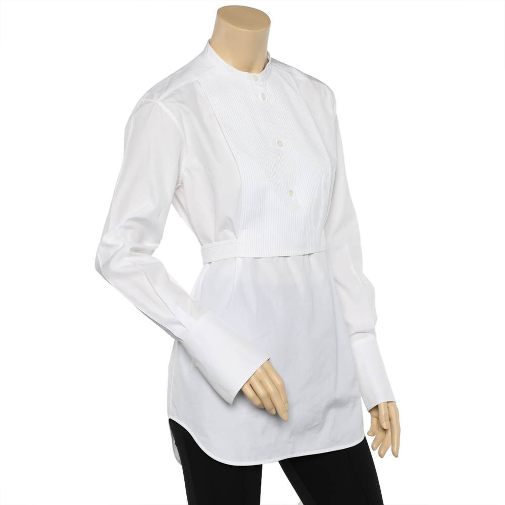 

Celine White Cotton Long Sleeve Button Front Tuxedo Shirt