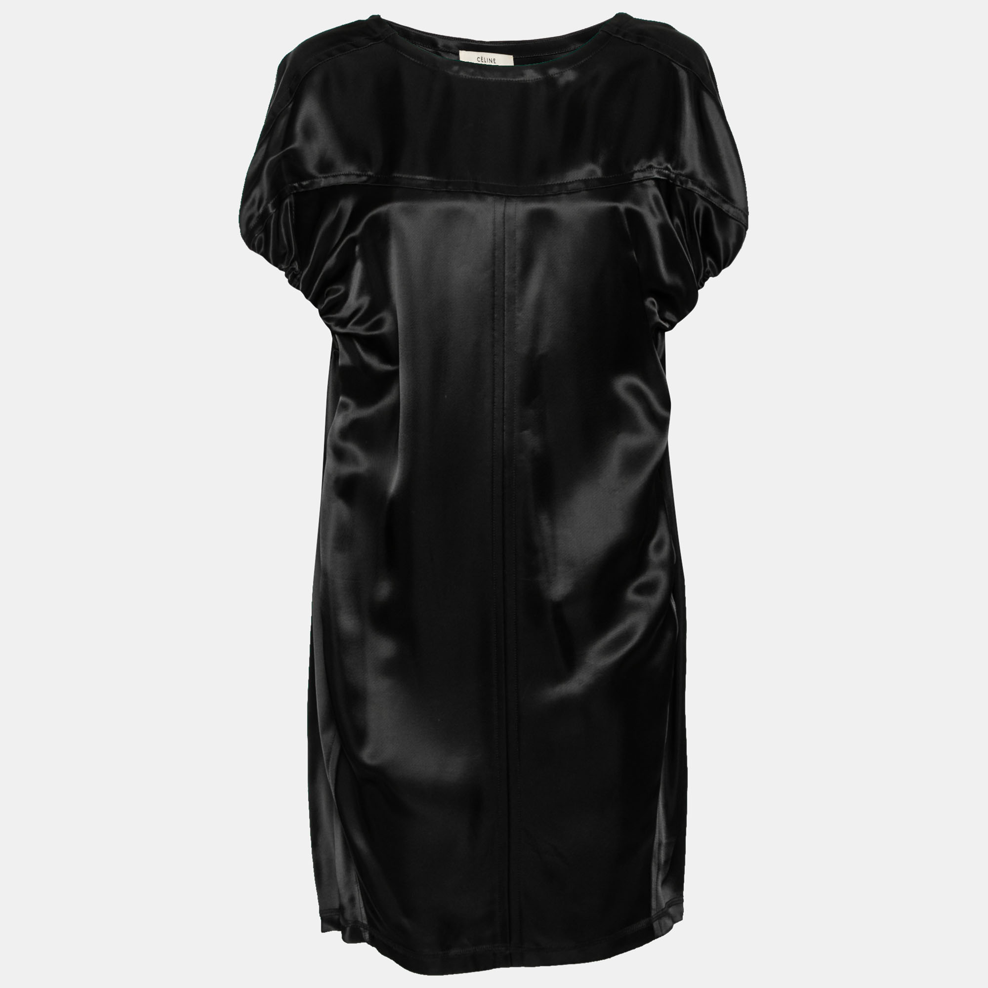 Pre-owned Celine Black Satin Oversized Dress S