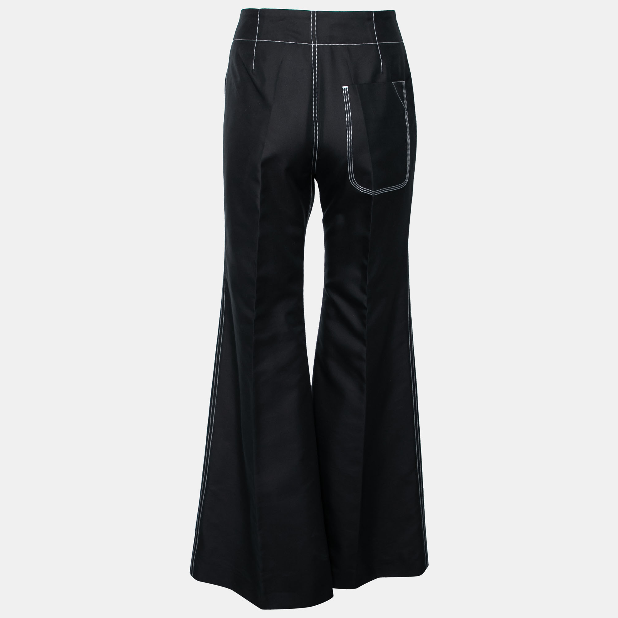 

Celine Black Cotton & Silk Contrast Trim Detailed Flared Pants