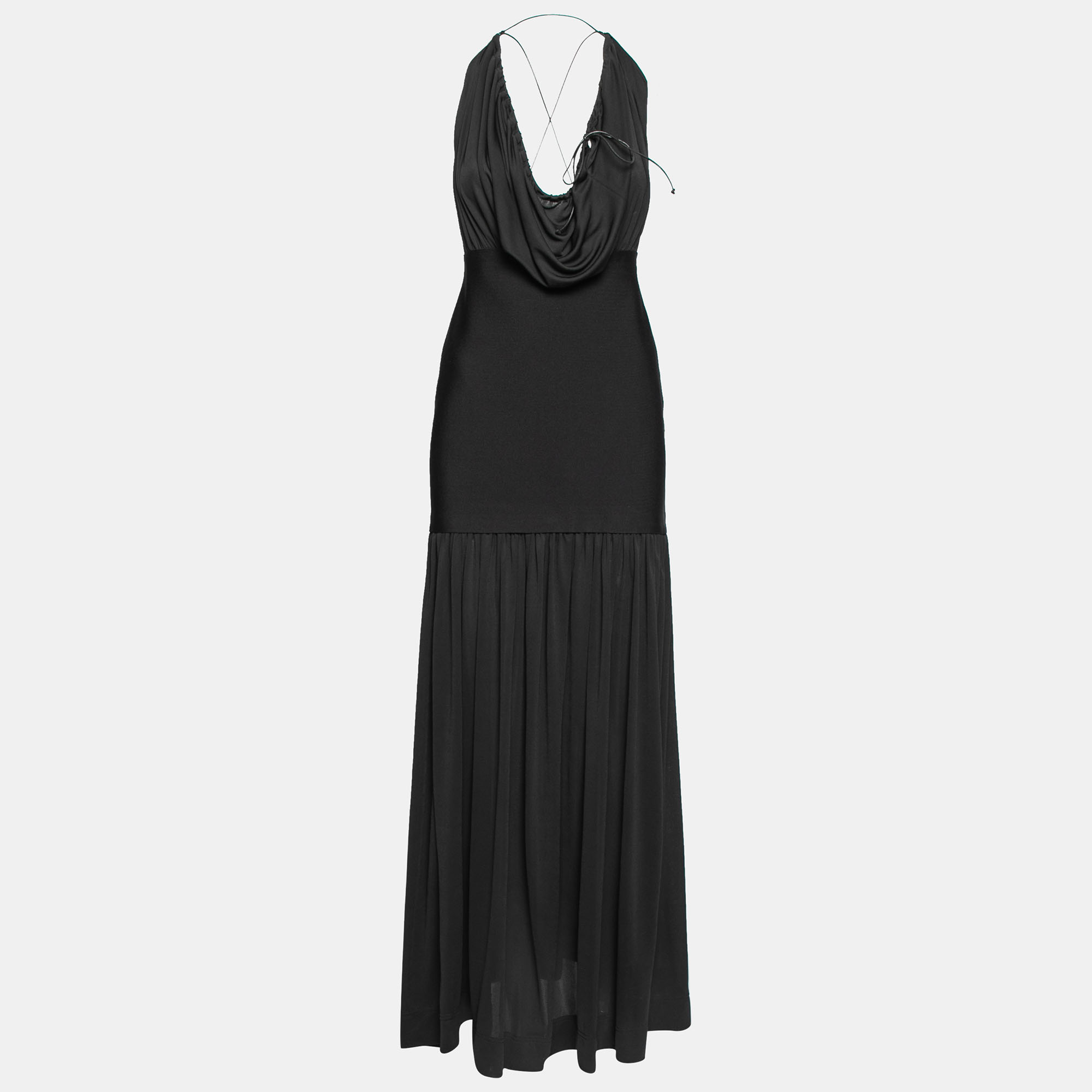 

Celine Black Jersey & Knit Paneled Lace-Up Dress