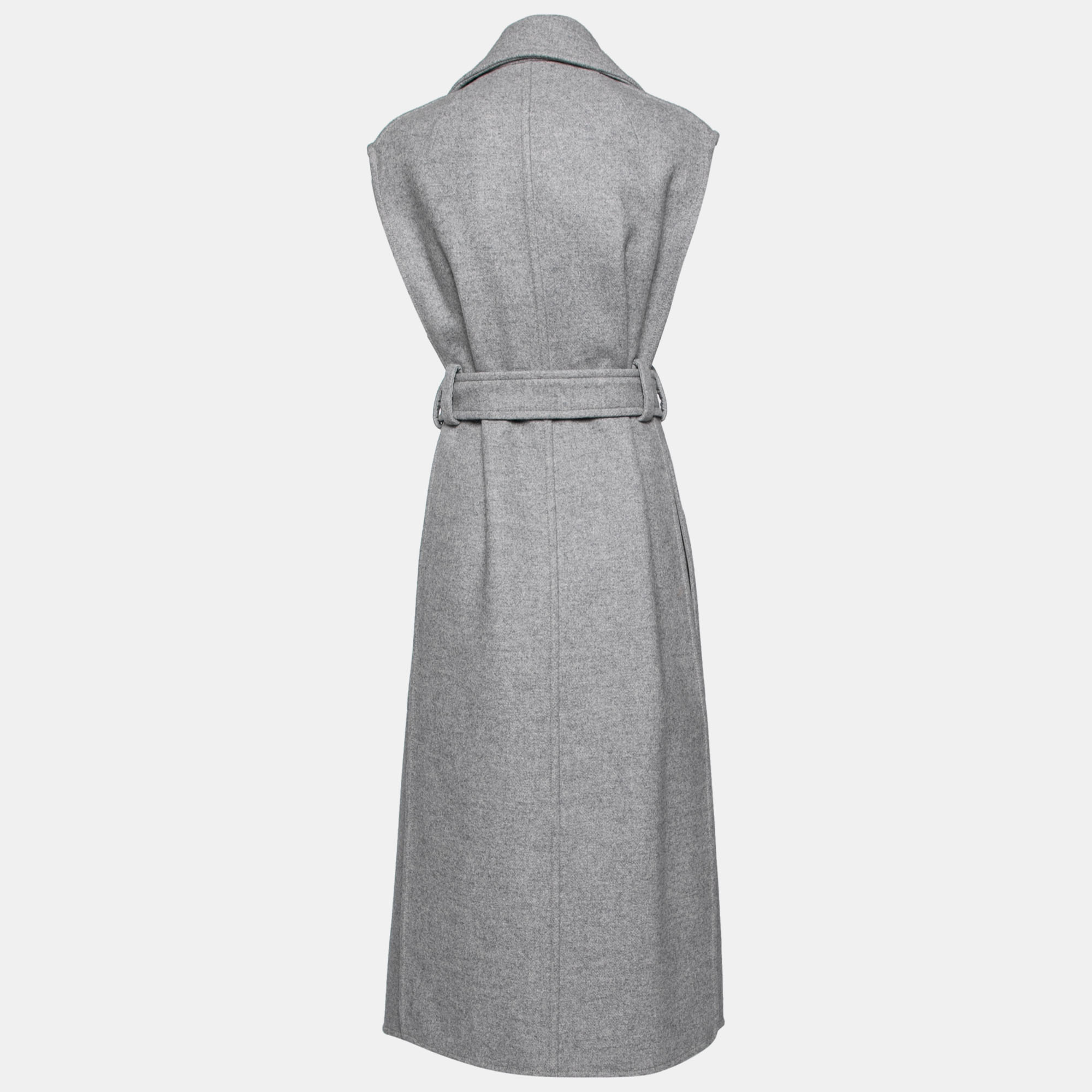 

Celine Grey Wool and Leather Side Slit Detailed Belted Coat