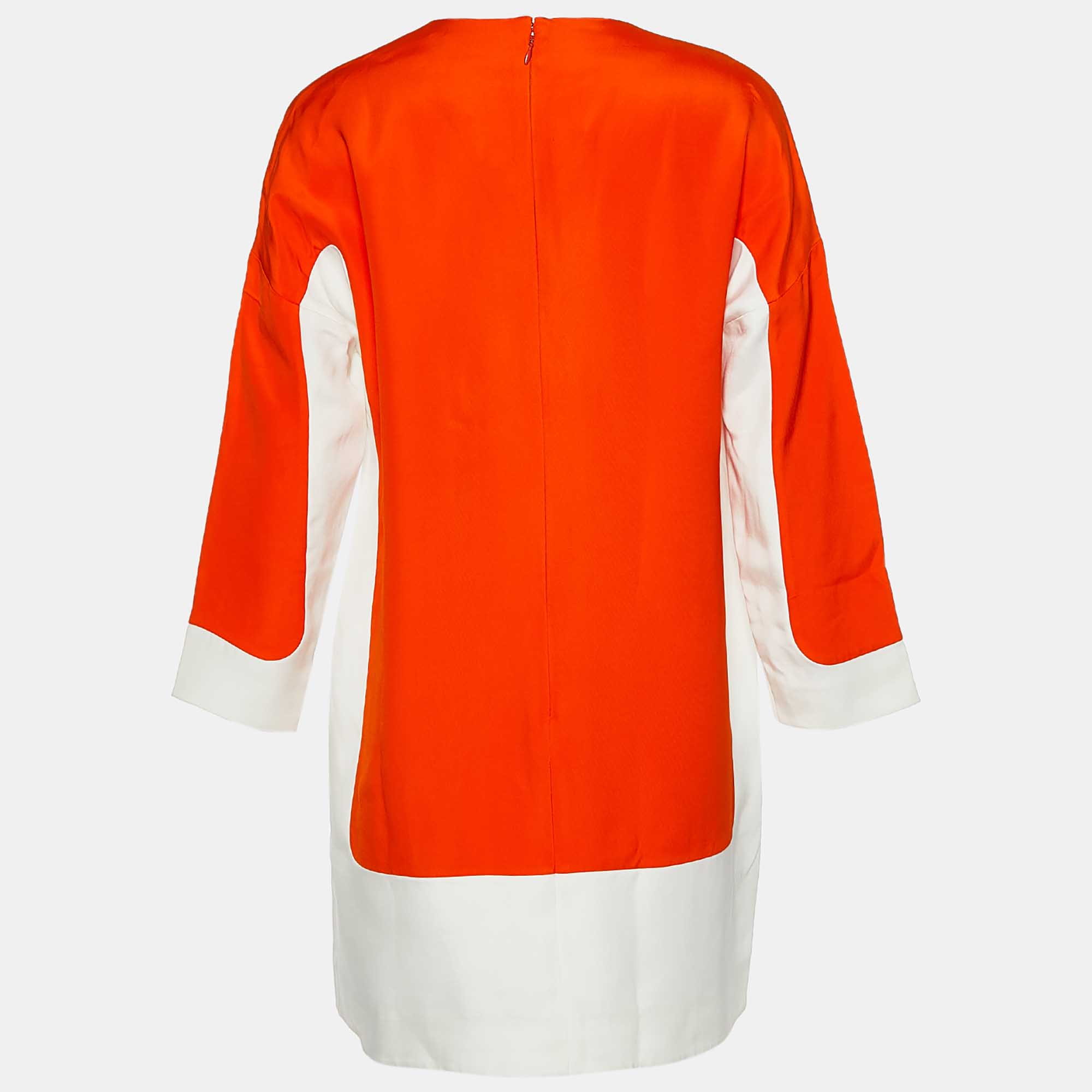 

Celine Orange & White Paneled Crepe Dress