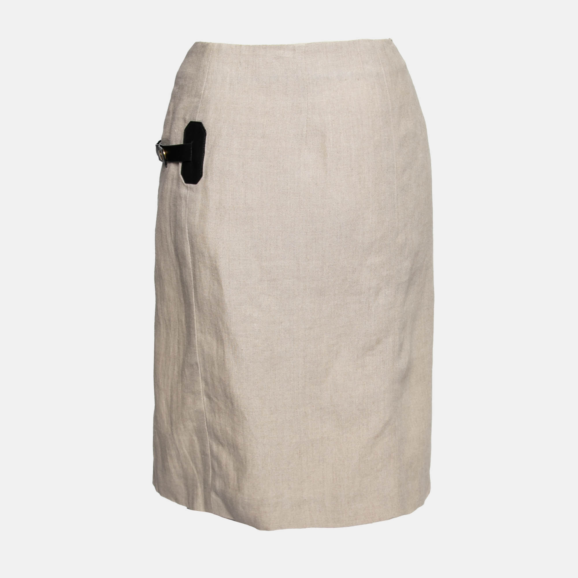 

Celine Beige Linen & Leather Paneled Wrap Skirt