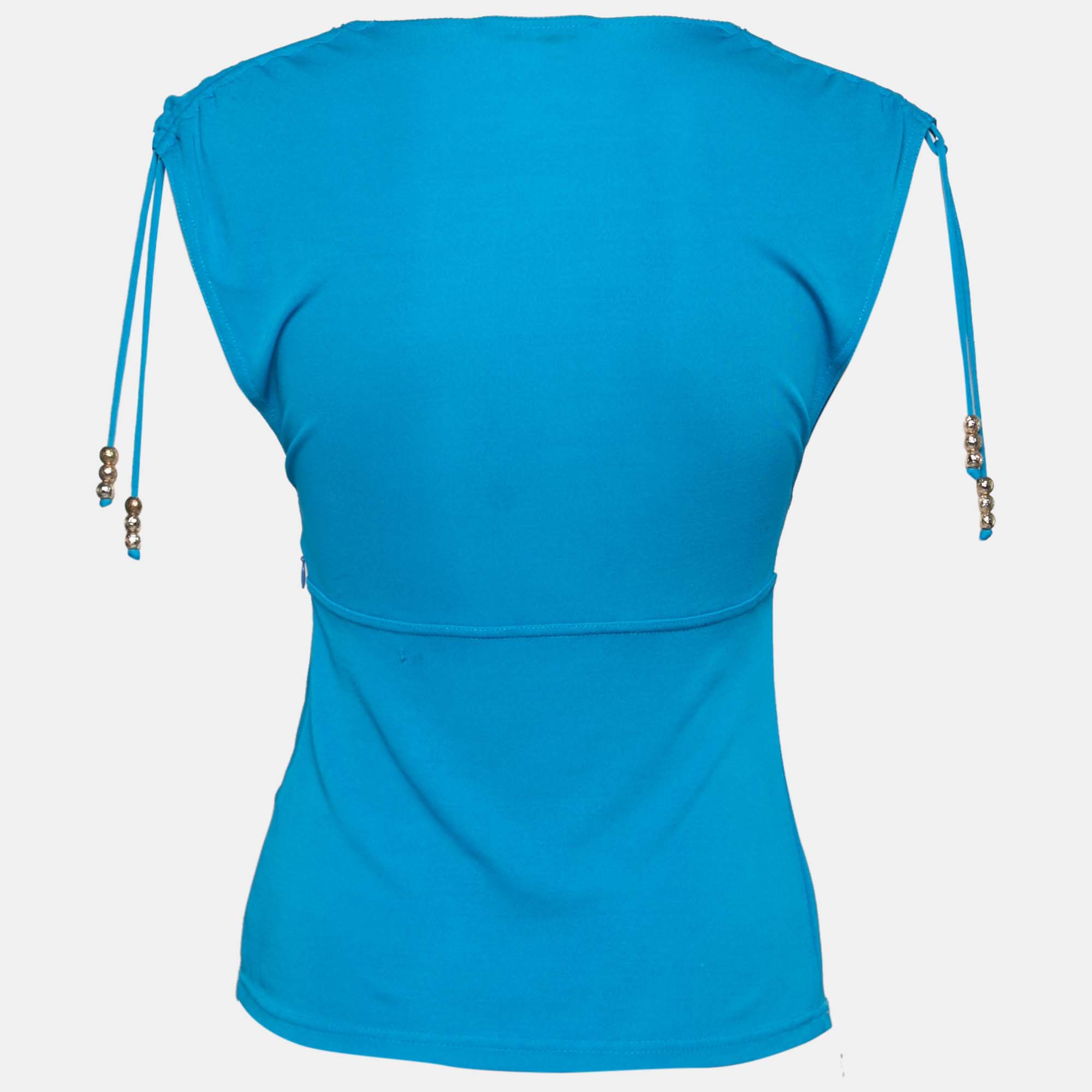 

Celine Blue Jersey V-Neck Top