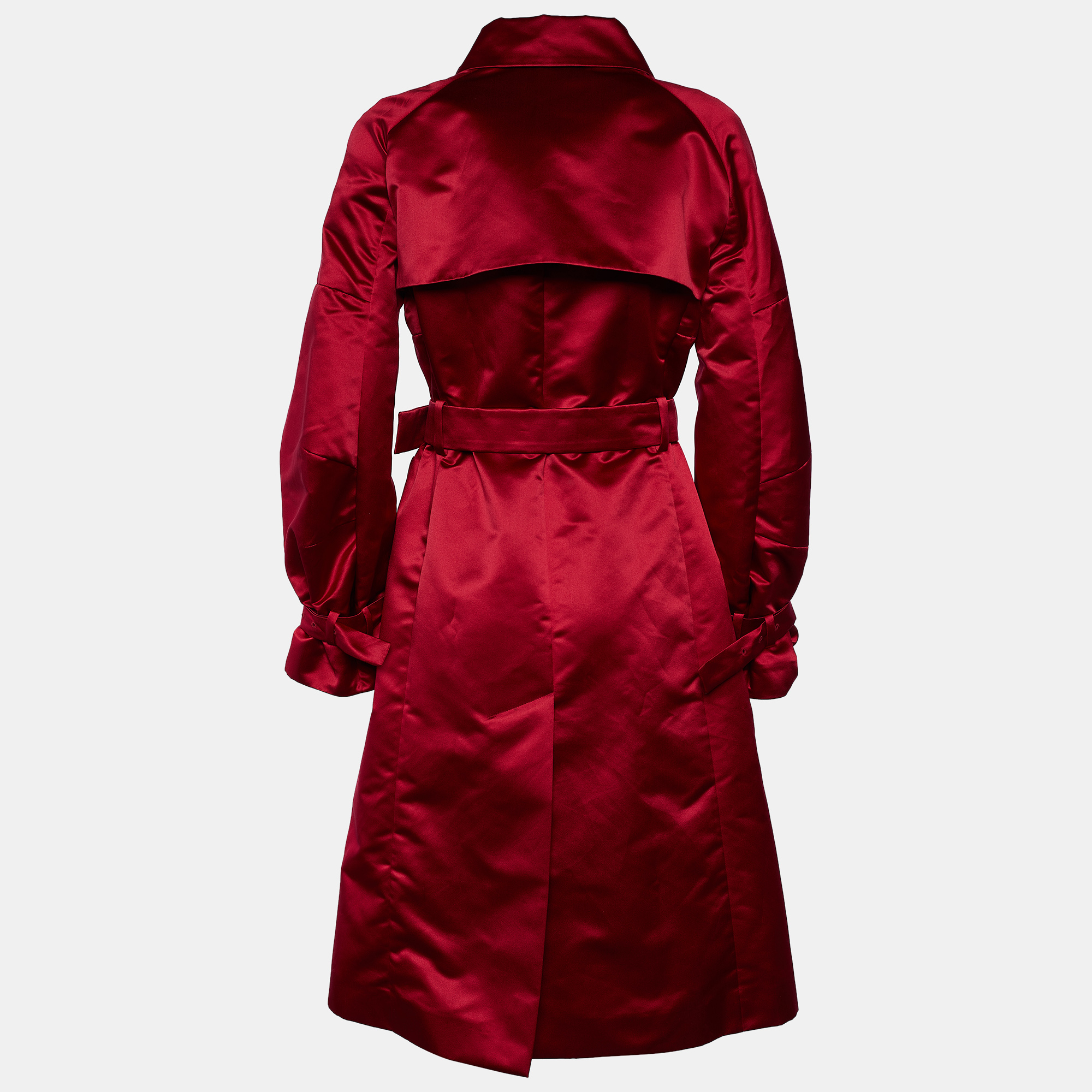 

Celine Wine Red Satin Belted Mid Length Coat