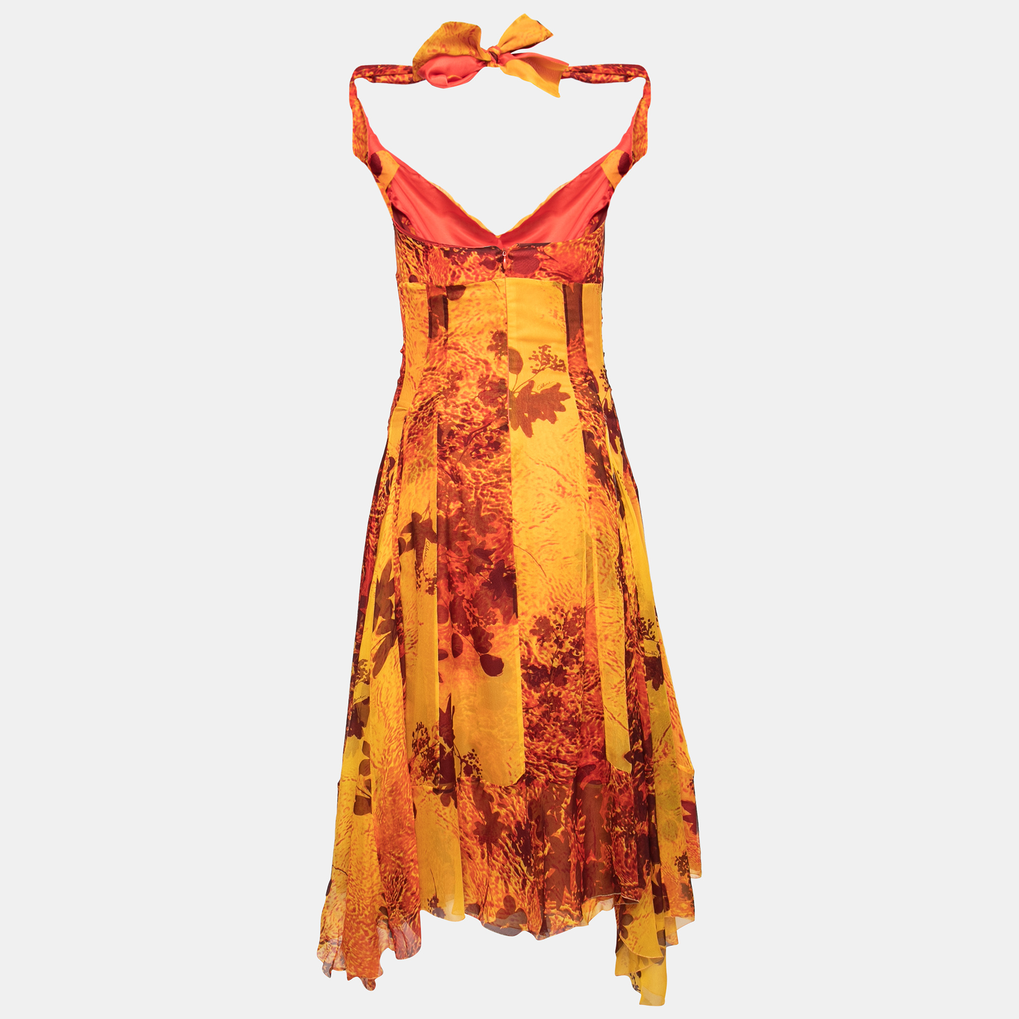 

Celine Yellow and Orange Floral Printed Silk Dress