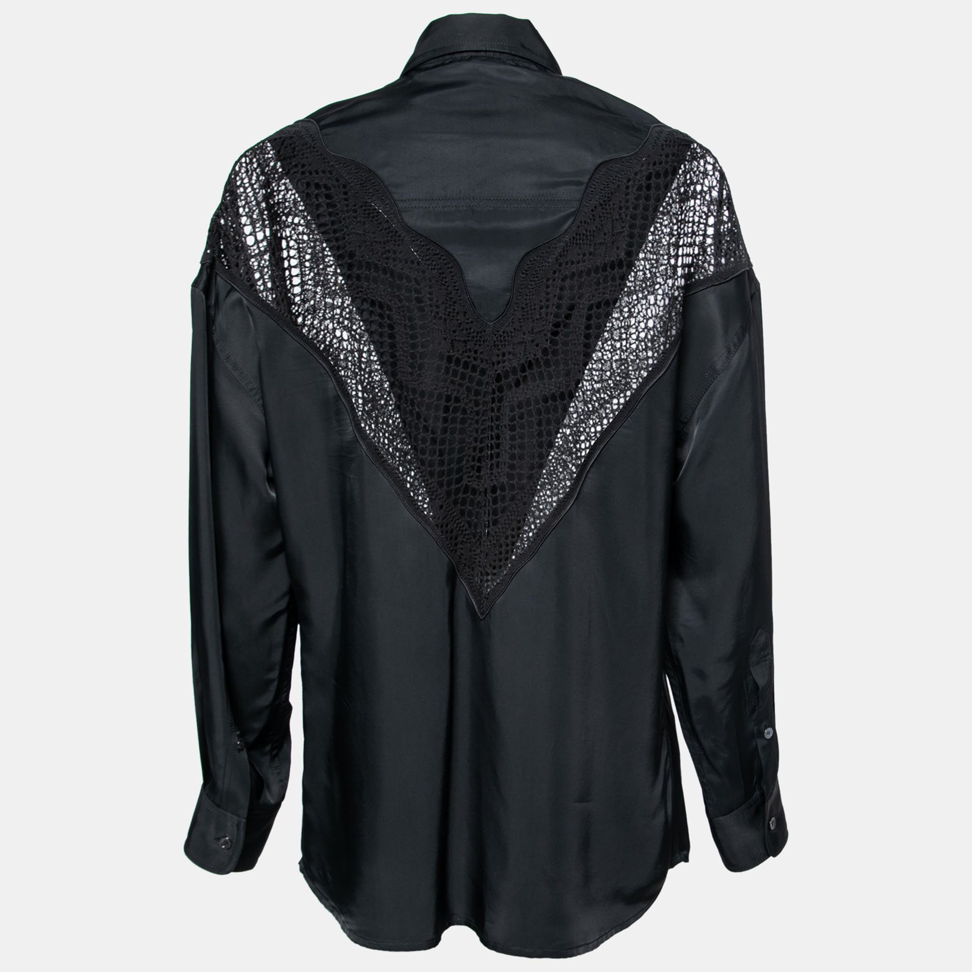 

Celine Black Satin Lace Insert Long-Sleeve Shirt