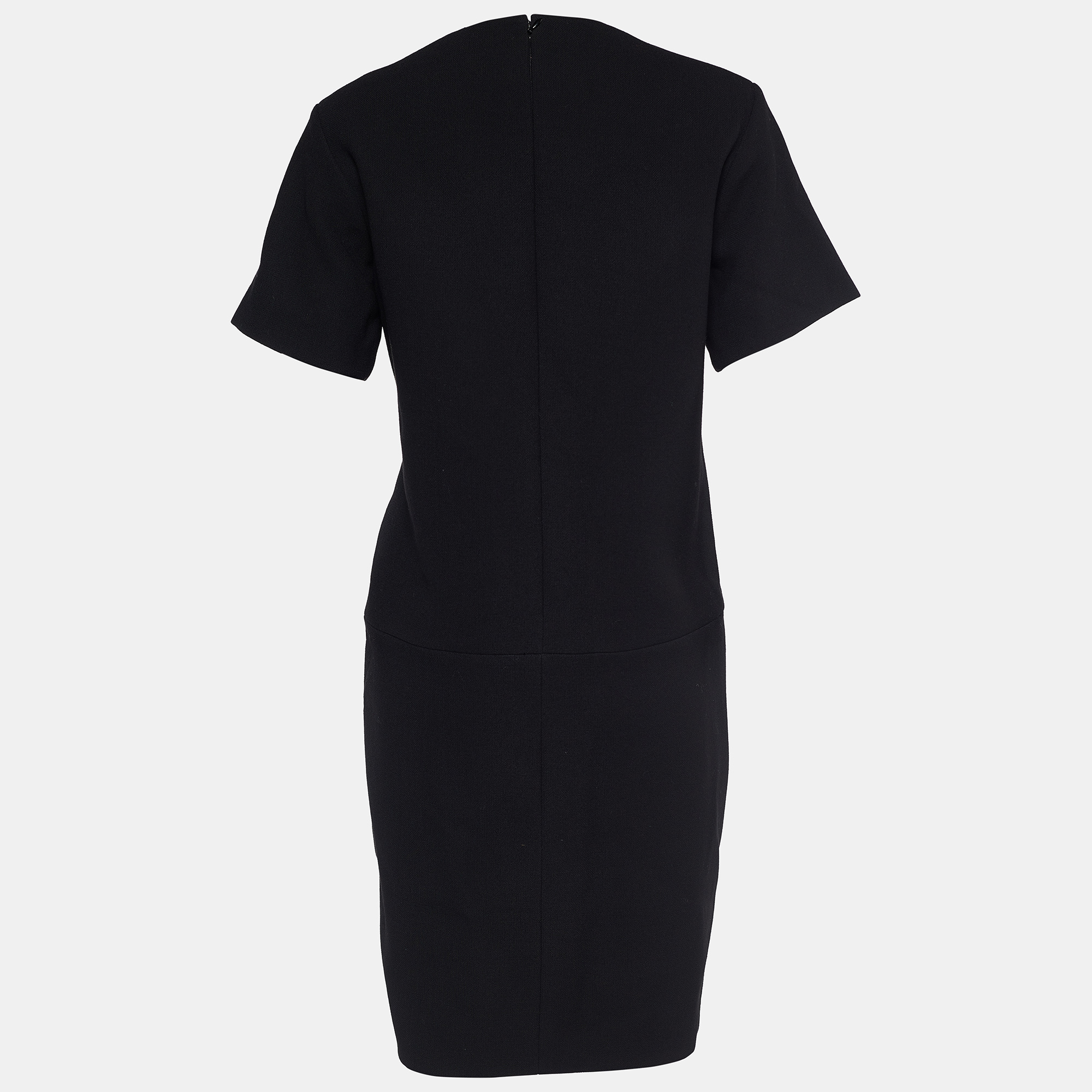 

Celine Black Crepe Wool Leather Detail Shift Dress