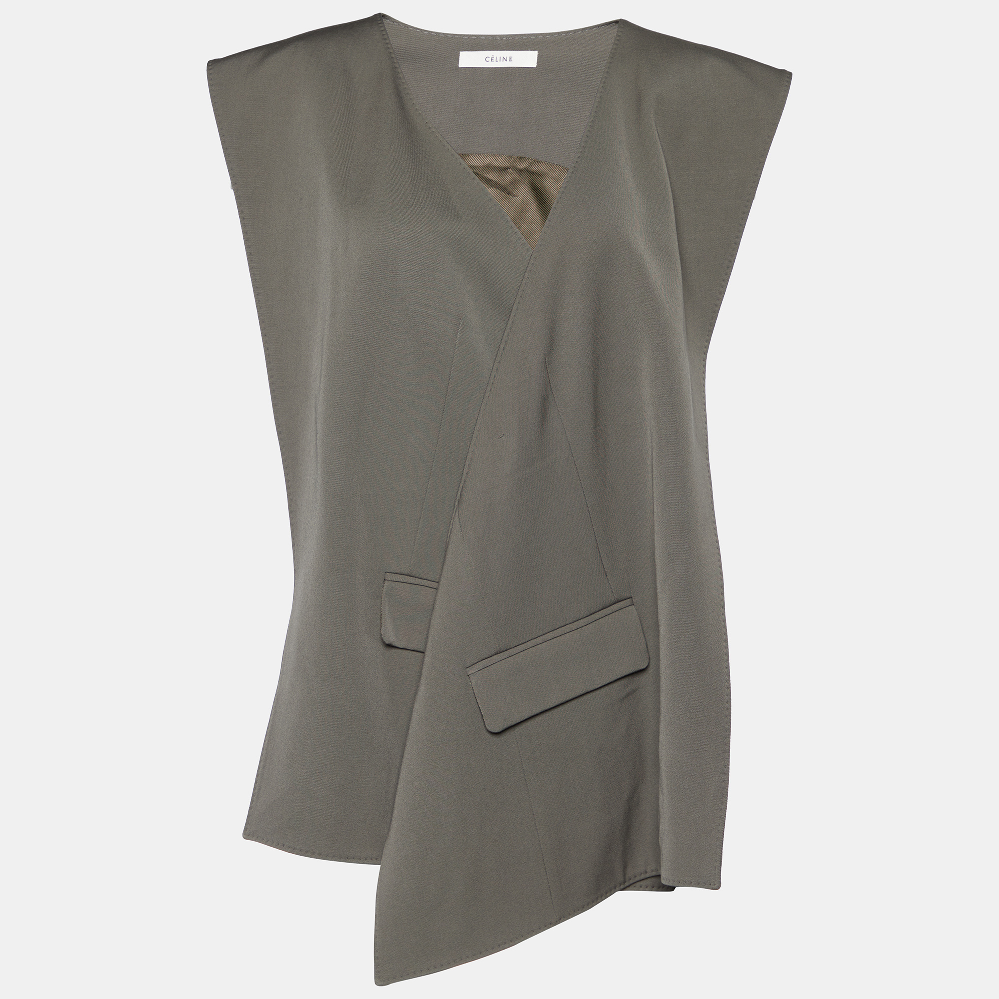 Celine Military Green Wool Asymmetrical Vest S