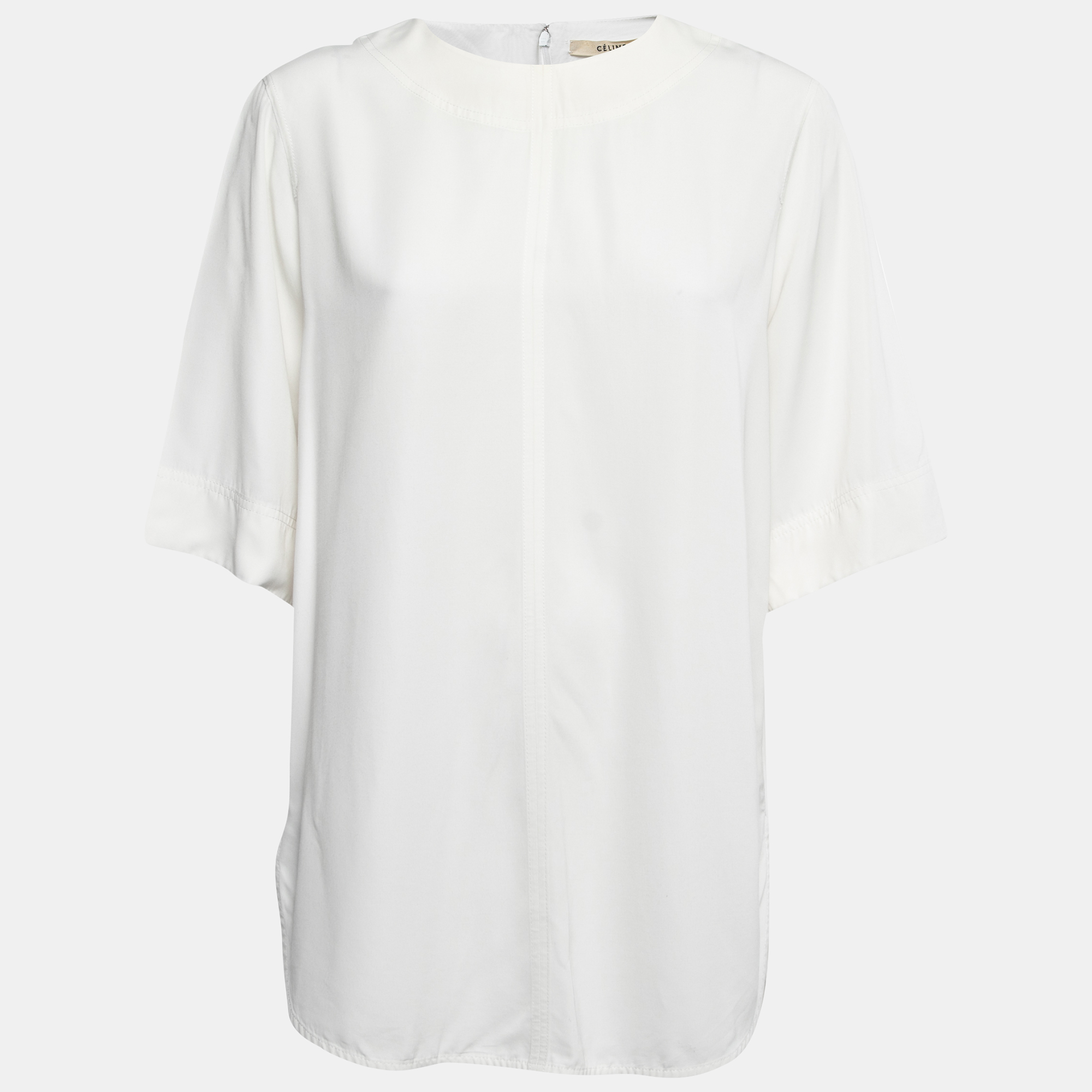 Celine White Crepe Oversized High-Low Hem Detail Tunic L