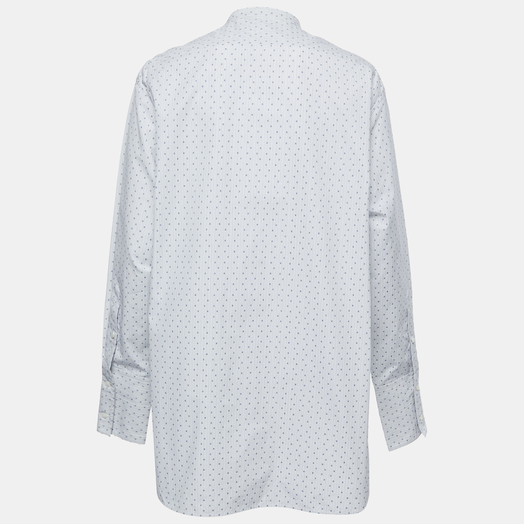 

Celine White/ Blue Cotton Button Front Long Sleeve Shirt