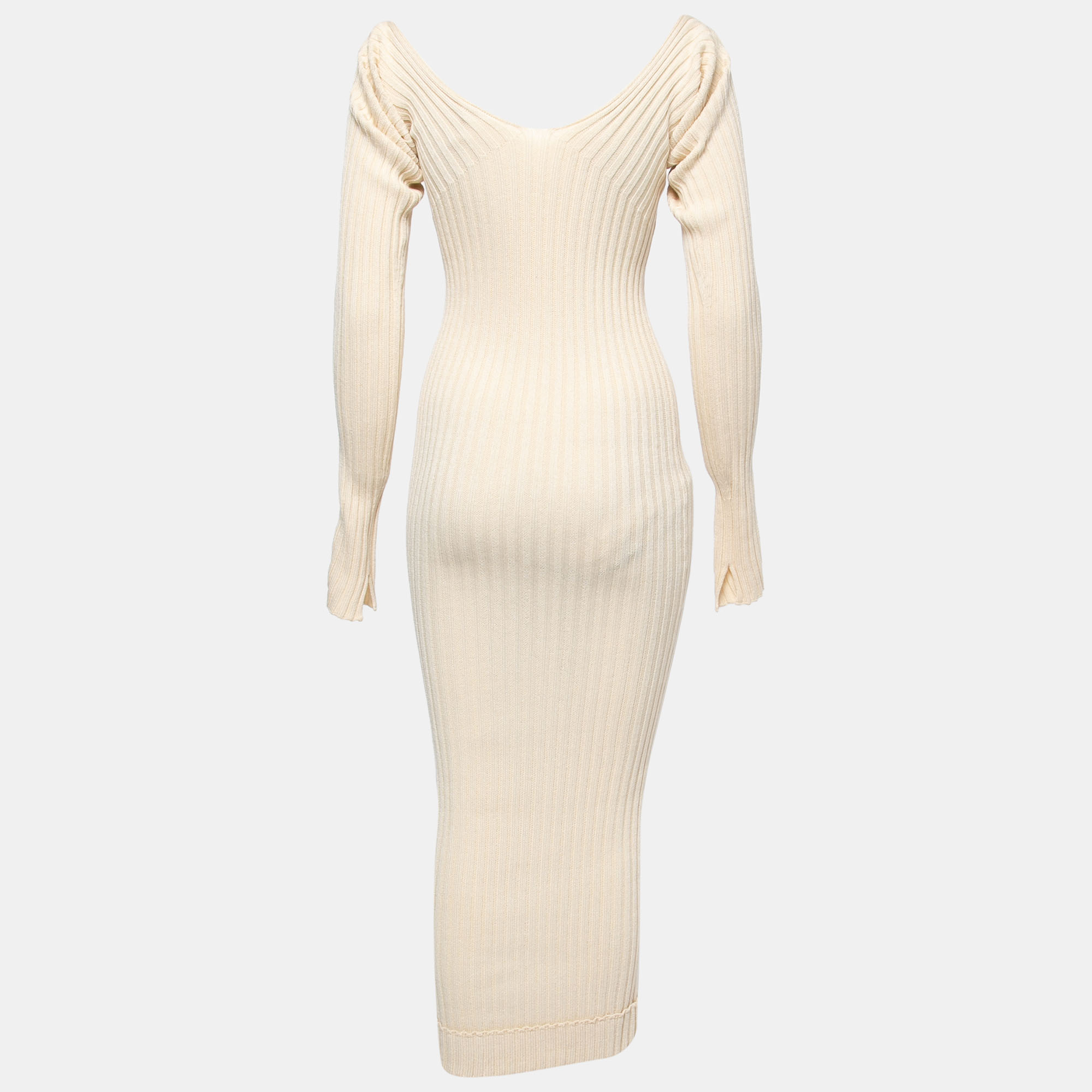 

Celine Cream Ribbed Knit Long Bodycon Dress