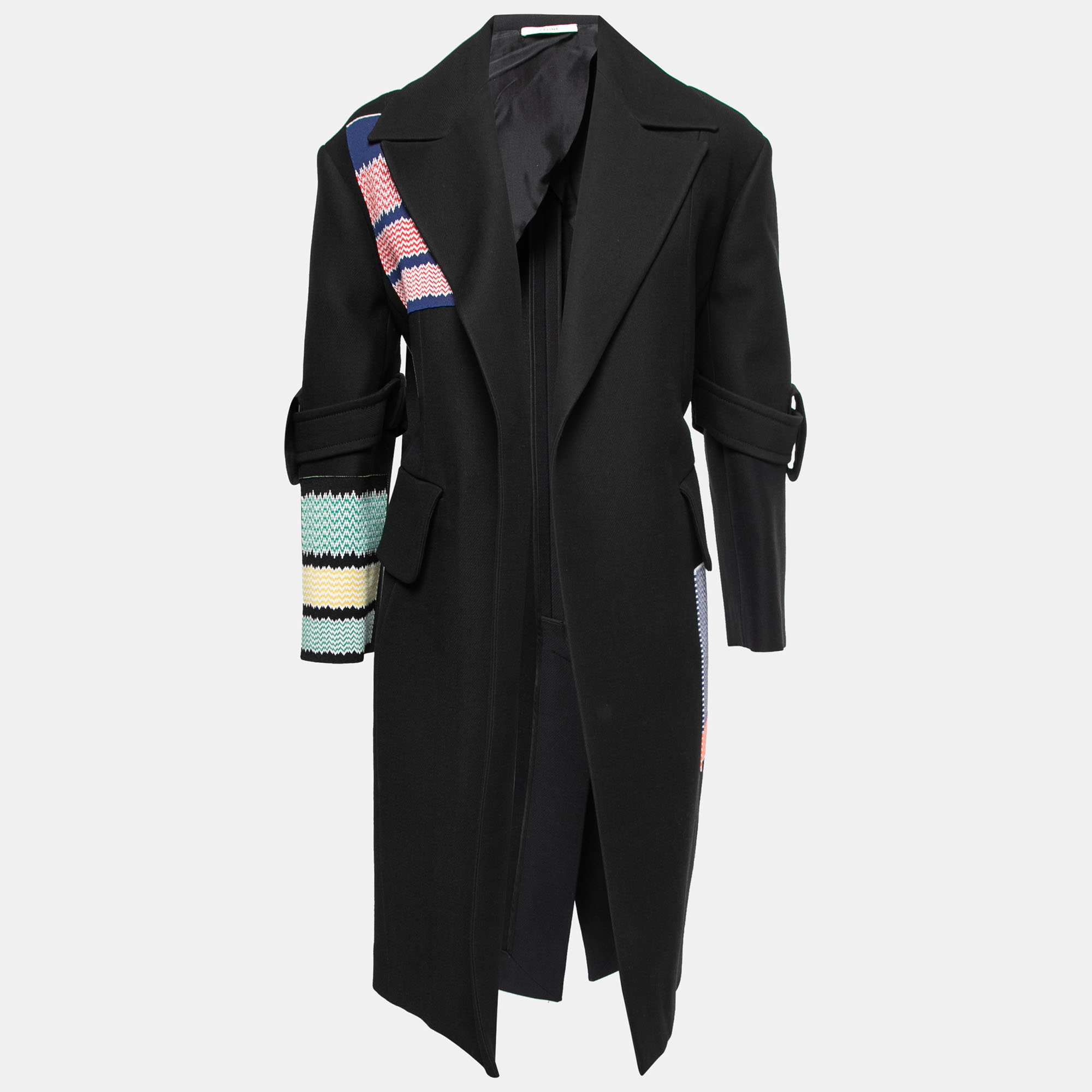 مملوكة مسبقًا Celine Black Wool Pocket Detail Open Coat M