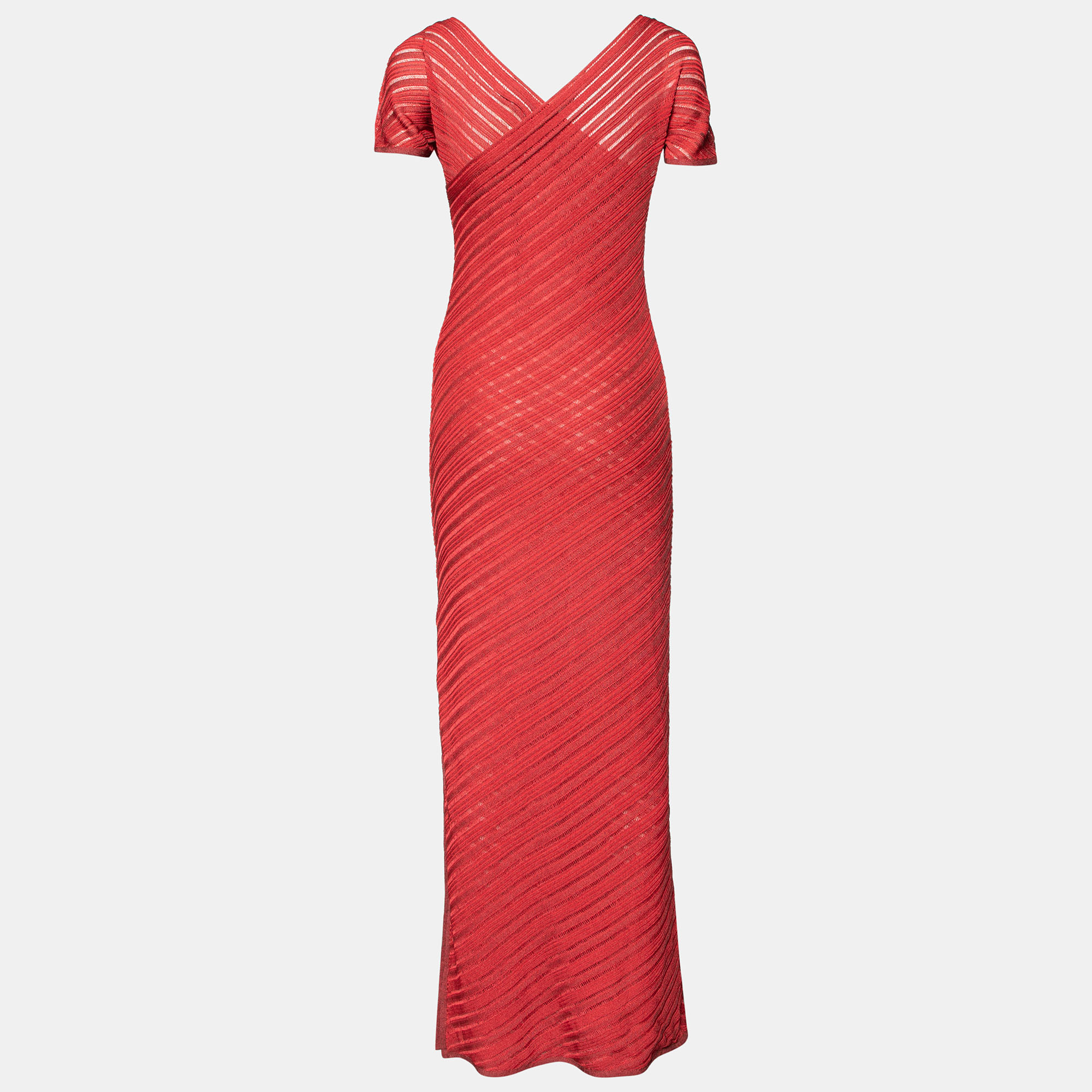 

Celine Red Perforated Knit Maxi Dress