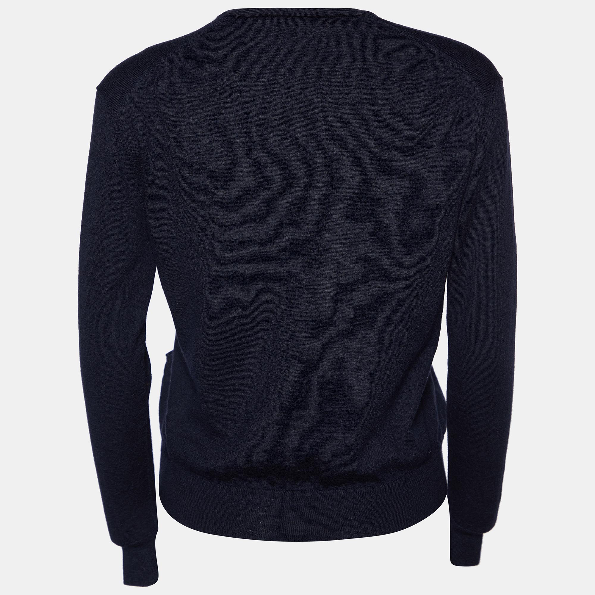 

Celine Navy Blue Wool & Silk Knit Button Front Cardigan