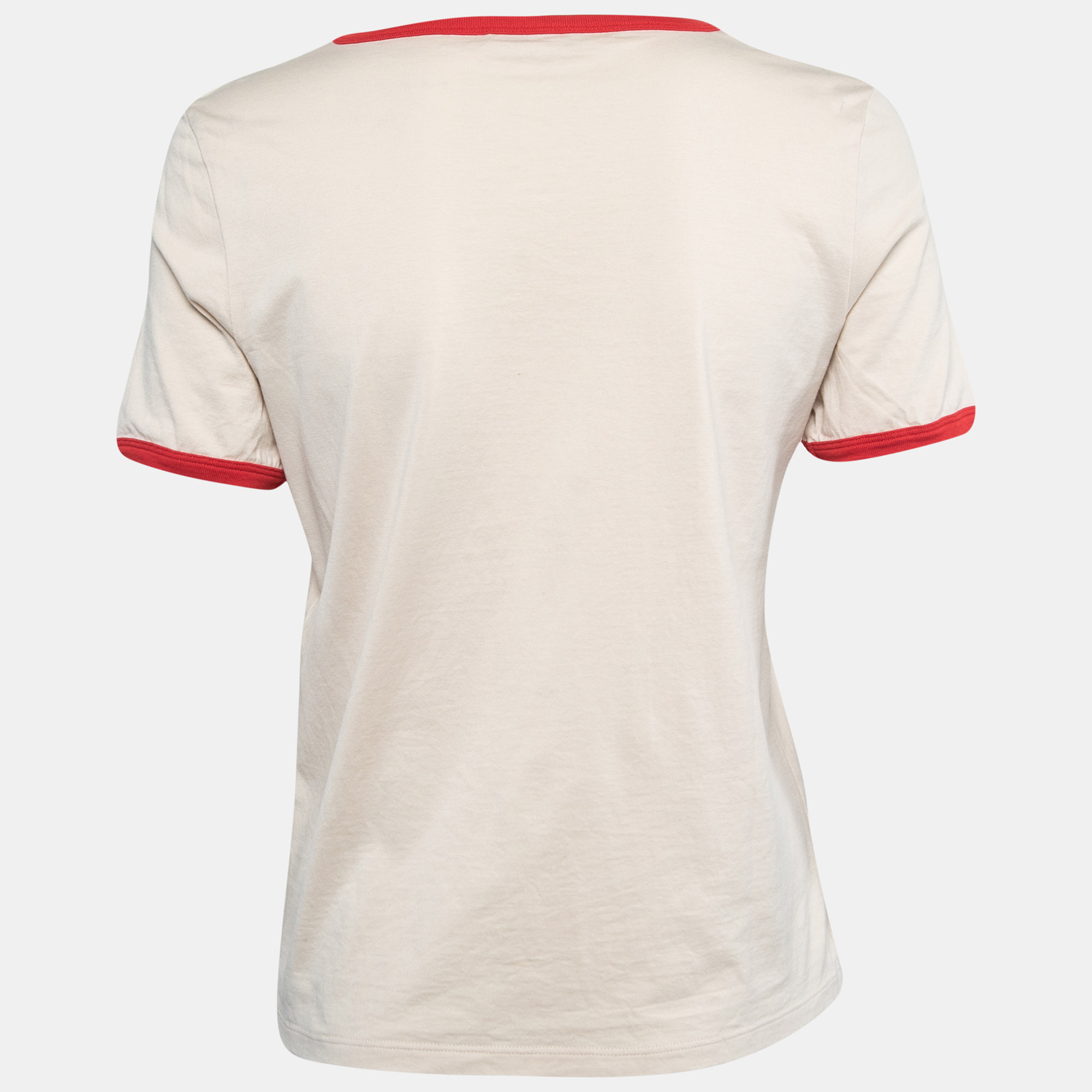 

Celine Beige/Red Printed Cotton Half Sleeve Crew Neck T-Shirt